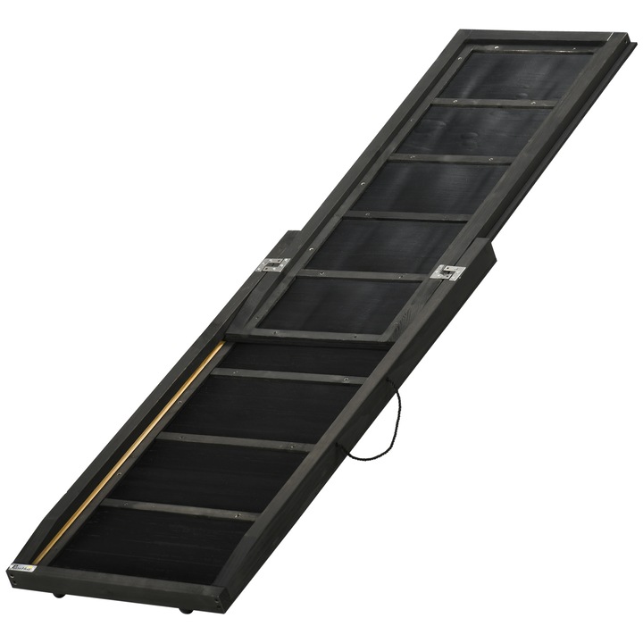 Rampa pliabila pentru caini, PawHut, lemn, cu suprafata anti-alunecare si maner lateral, 43x165x6.5 cm, negru