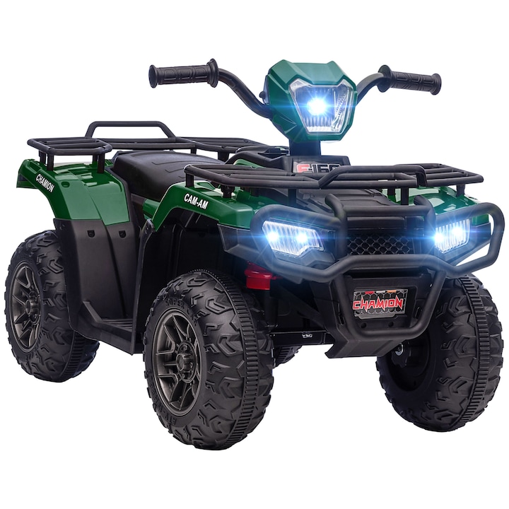 Quad gyerekeknek, Homcom, 3-5 év, LED lámpák, maximális sebesség 4 km/h, 88x45x50 cm, fekete/zöld