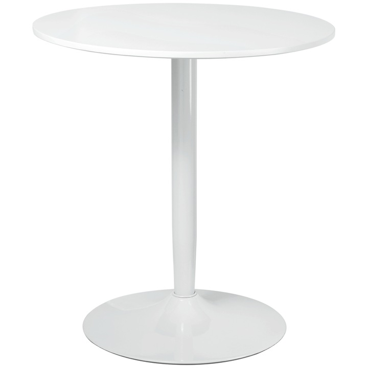 Кръгла маса Homcom, Противоплъзгащ крак, Стомана/MDF, 70x75 см, Бял