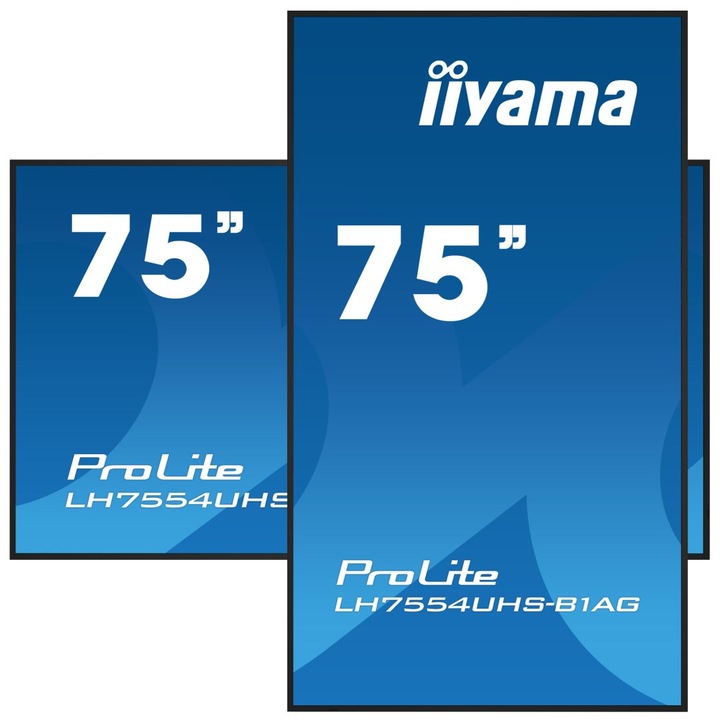Display Profesional IPS LED iiyama 75" LH7554UHS-B1AG, Ultra HD (3840 x 2160), VGA, DVI, HDMI, DisplayPort, Boxe, Negru