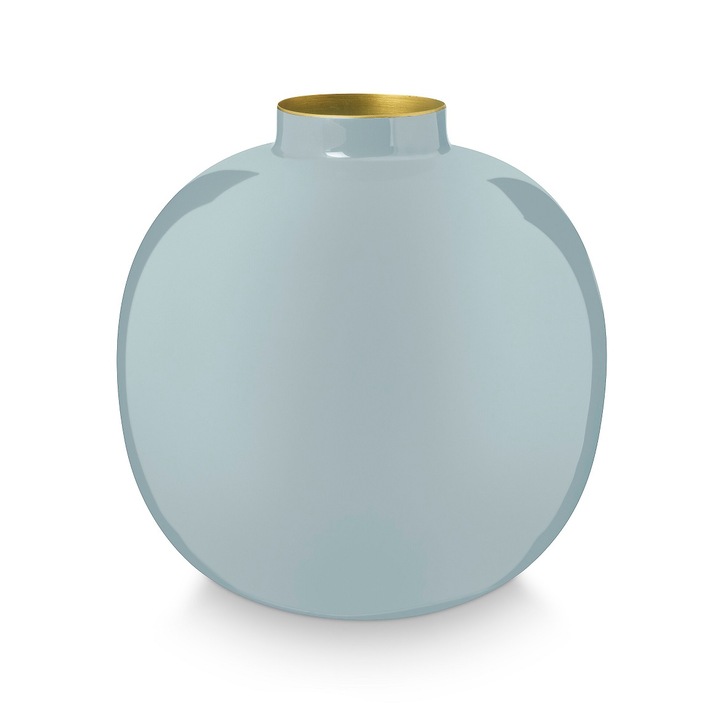 Vaza decorativa rotunda metalica 23cm Light Blue
