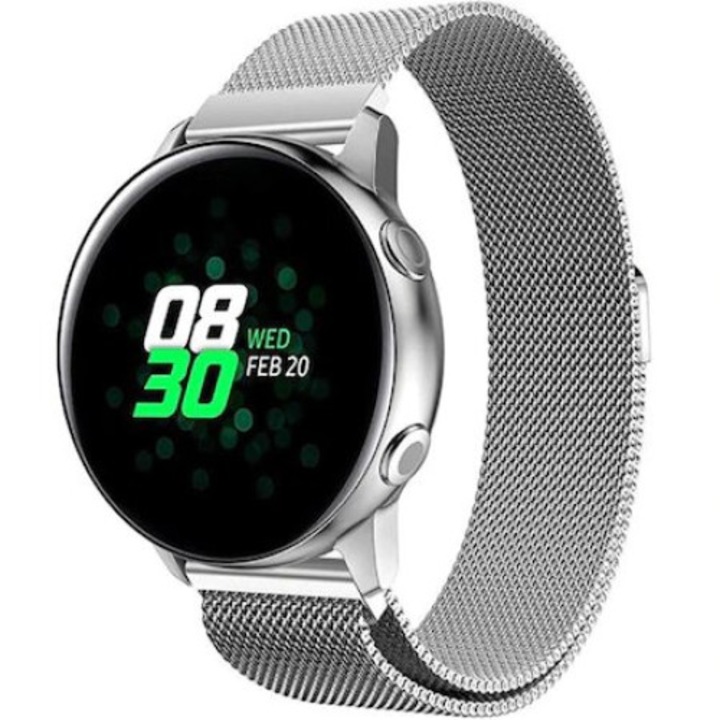 Curea ceas metalica ALTY, ccompatibila cu smartwatch Huawei Watch GT 2 42 mm, Samsung Galaxy Watch 42 mm, latime curea 20 mm, Argintiu