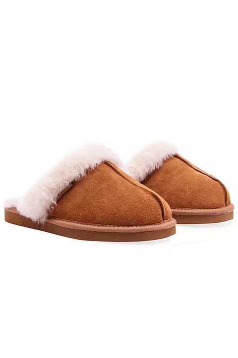 Papuci de damă Snow Paw 16716506, piele de oaie, piele naturală, Maro deschis, 41