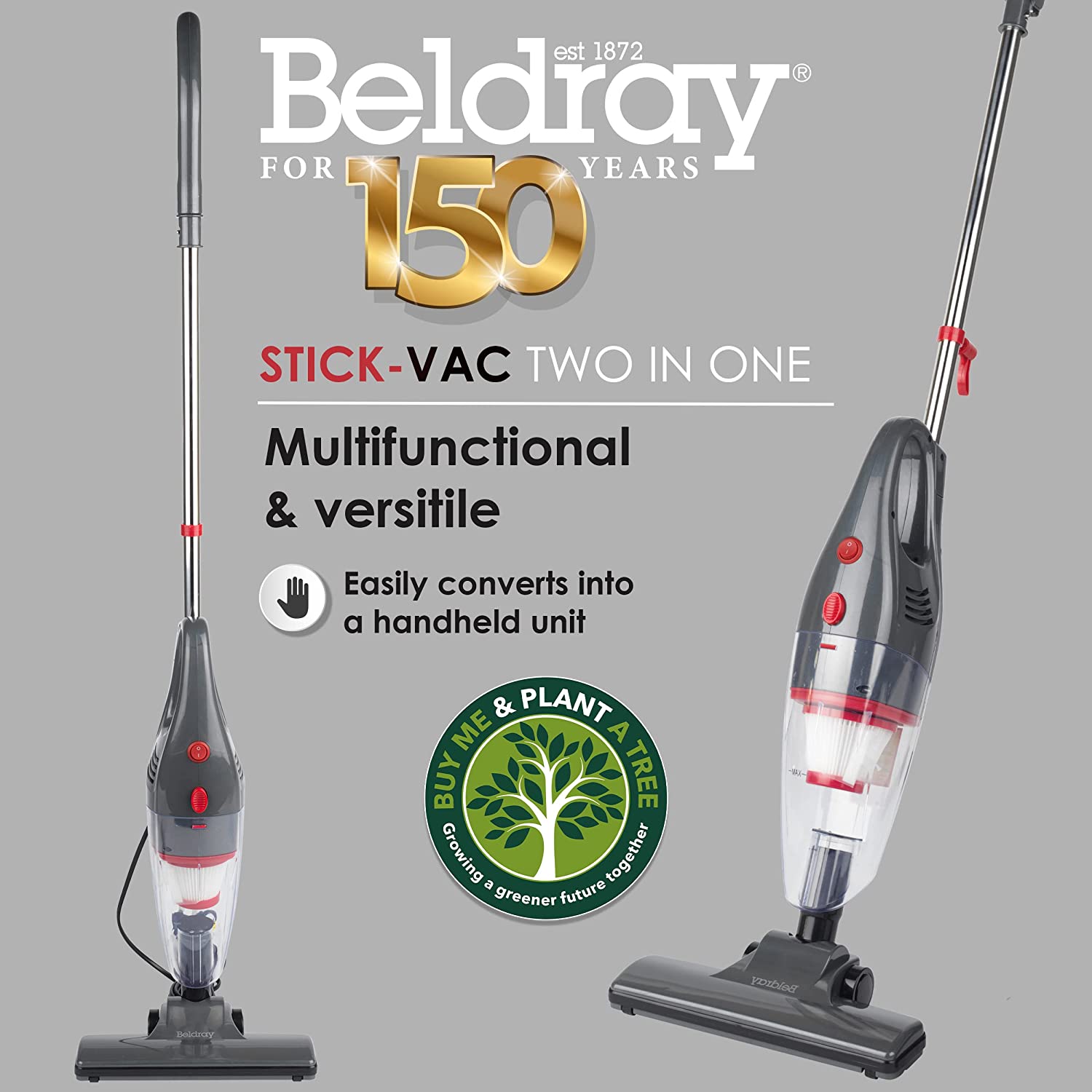 Aspirator 2 in 1 Beldray, multifunctional, filtru HEPA, 600W, fara sac, cablu 5 m