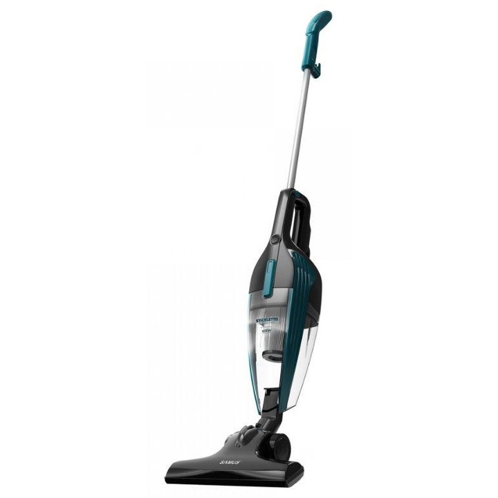 Aspirator 2 in 1 Samus Stickletto Clean Pro, 600W, Eco-type, volum rezervor 1.5 L, Putere de absorbtie 110 W, Filtru hepa lavabil, Negru/Turcoaz