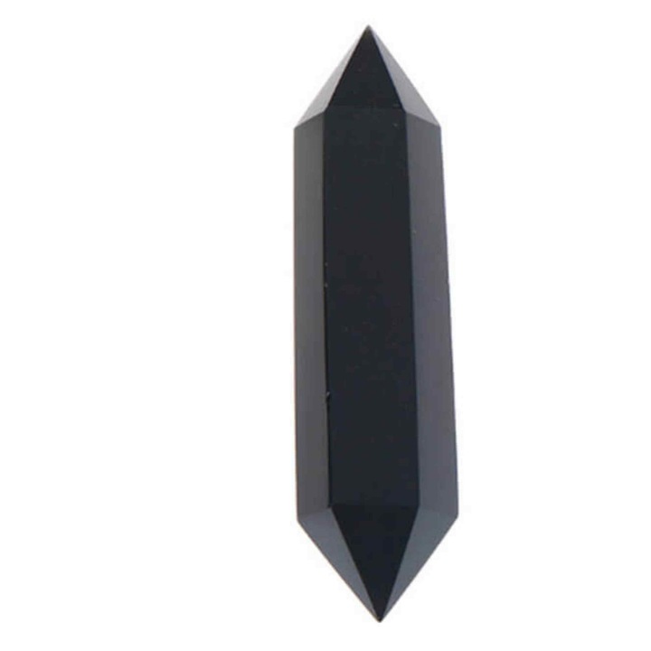 Turn Hexagonal Dublu Varf din Obsidian Negru inaltime de 7-9 cm - cristal de protectie puternic, care actioneaza ca un scut impotriva negativitatii si a stresului