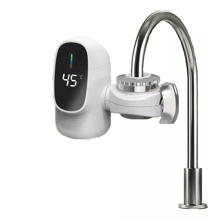 Robinet electric pentru incalzirea apei, putere 3000W, cu afisaj LED, consum redus, protectie impotriva scurgerilor, alb