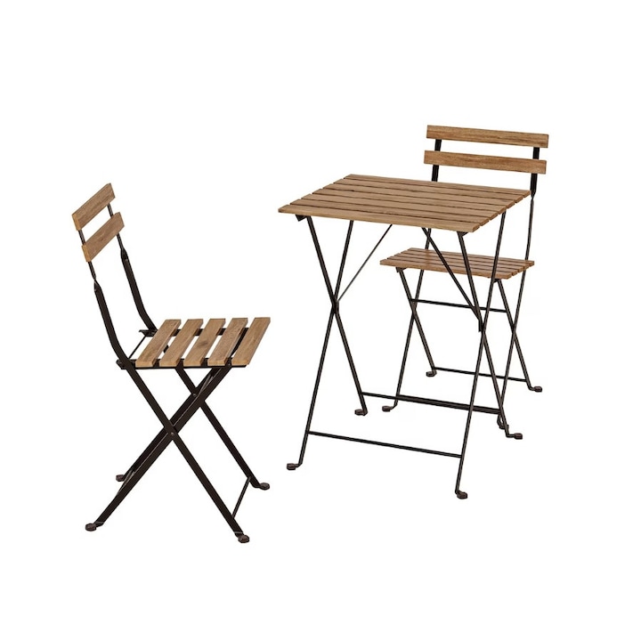 Set de gradina cu 2 scaune si o masa, pliabile, lemn si metal, negru/maro, M Deco