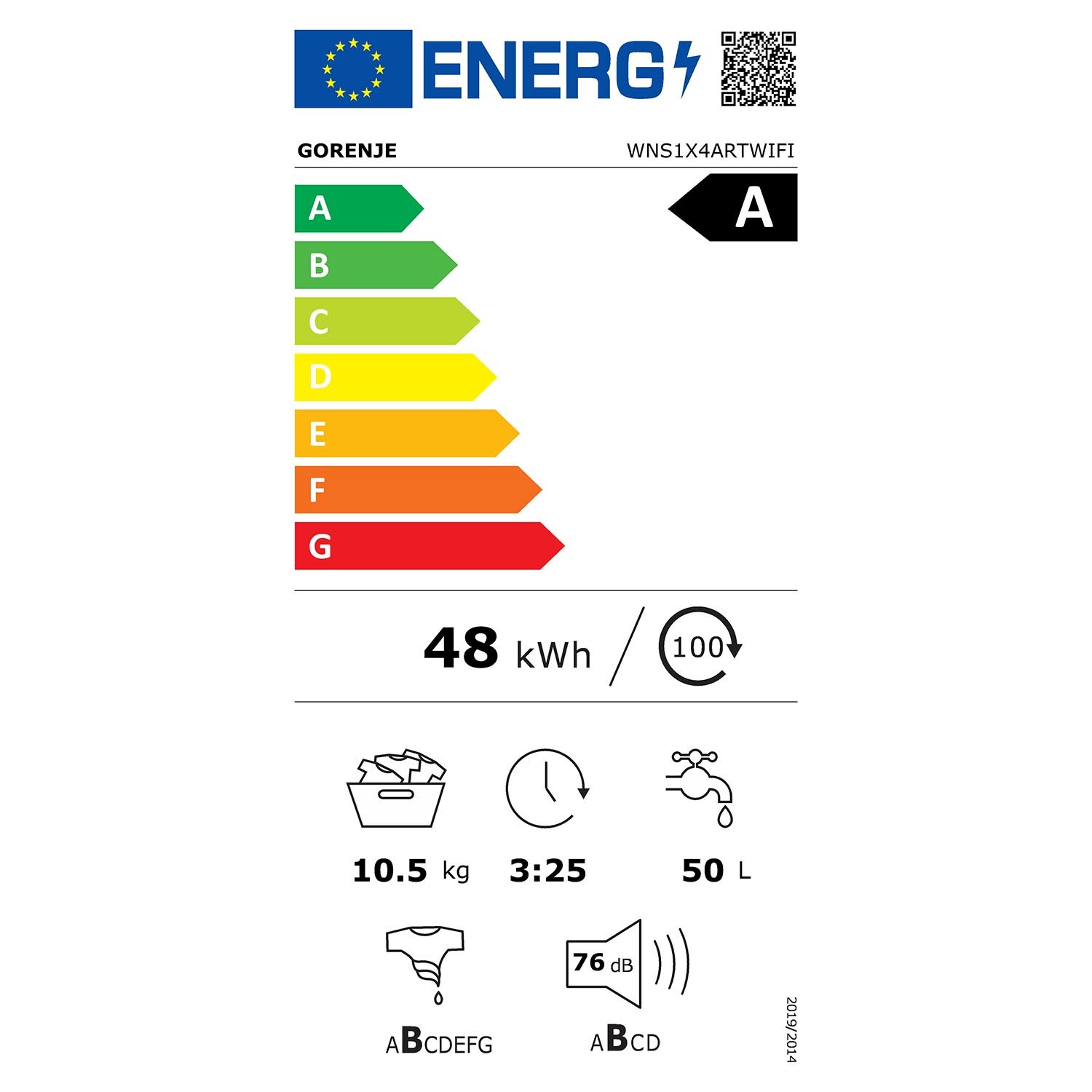 Gorenje WNS1X4ARTWIFI Masina de spalat cu incarcare frontala, clasa energetica A, 1400 rpm, capacitate 10,5 kg, 15 programe, LED, Alb