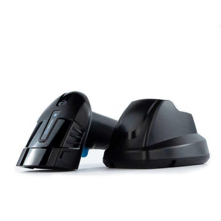 Cititor de coduri de bare, QR, 1D, 2D, raza de actiune fara fir de pana la 150 m, 433 MHz, scanare manuala si automata, 500 de scanari/secunda, confirmare luminoasa si sonora a scanarii, interfata USB, incl. statie de andocare, negru, HDWR, HD6200