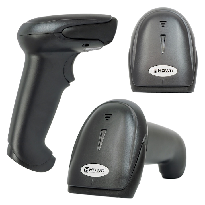 USB vonalkódolvasó, vezetékes, lézeres, kézi, utótag és előtag beállítások, kézi, ütésálló, egydimenziós kódok, pénztárgépekkel kompatibilis, HDWR, HD67