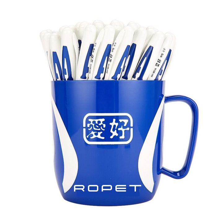 Set 48 Pix Cu Gel Albastru, Cu Cana Plastic, 0.5mm, Ropet