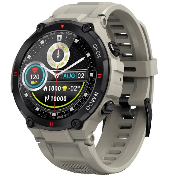 Okosóra és fitnesz karkötő, Hívás/SMS/Közösségi média értesítések, Érintőképernyő, Egészségmonitorozás, Alvásmonitorozás, Vérnyomásmérő, Lépésszámláló, Pulzusmérő, Impulzusmérő, Vízálló, 1,28 hüvelyk, Android/IOS kompatibilitás, Szürke