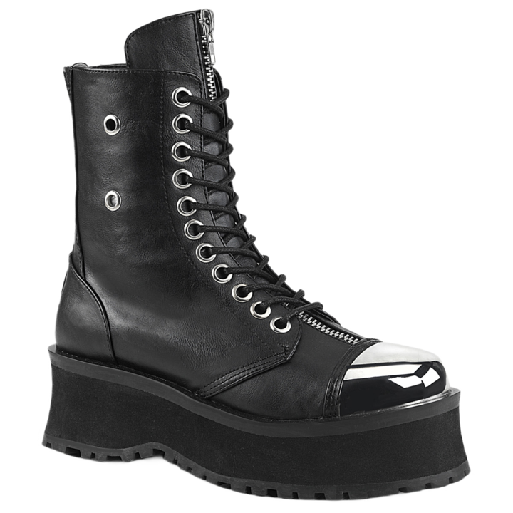 Ghete GRAVEGIGGER-10 – platforma 6.95 cm, stil alternativ cu varf metalic, Negru, Demonia Cult, 37