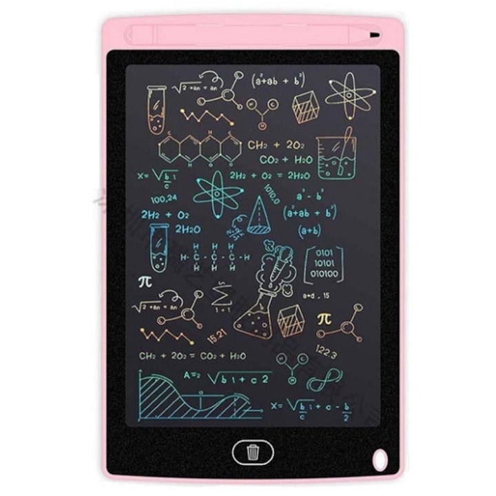 Детски графичен таблет за рисуване, цветен 8.5 инча диагонал, с бутон за изтриване и молив - Светло розов