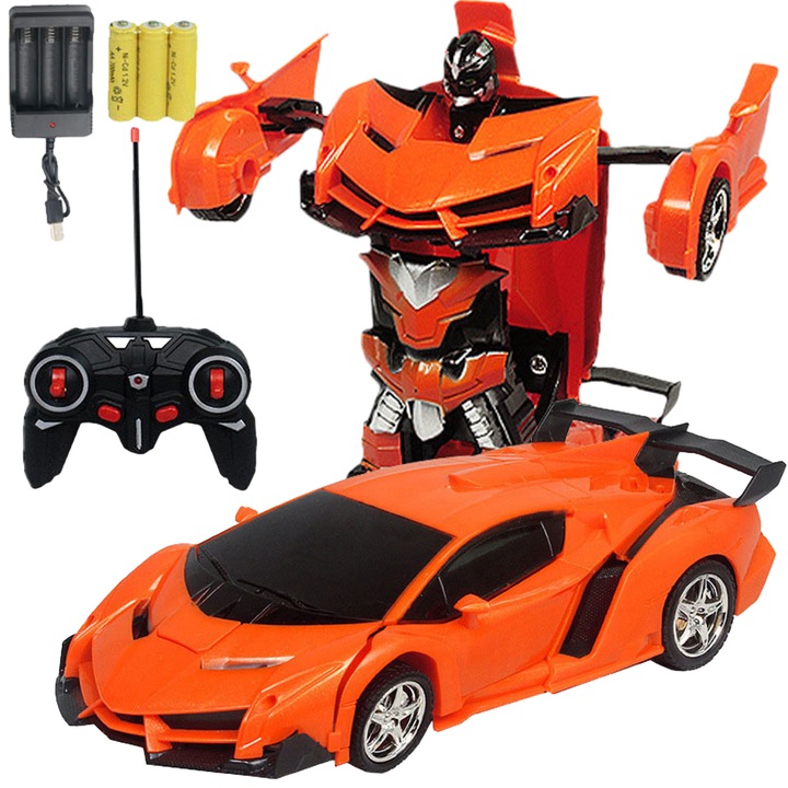 Távirányítós transzformátor robot, Darklove, 1:18-as méretarány, 360 fokos elforgatás, fény/hang funkcióval, egy kattintásos deformáció, könnyen kezelhető, ABS, narancs