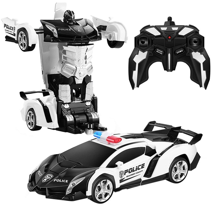 Darklove Távirányítós transzformer robot, 1:18 méretarányú, 360 fokos elforgatással, fény/hang funkcióval, egy kattintásos deformáció, könnyen kezelhető, ABS, fehér