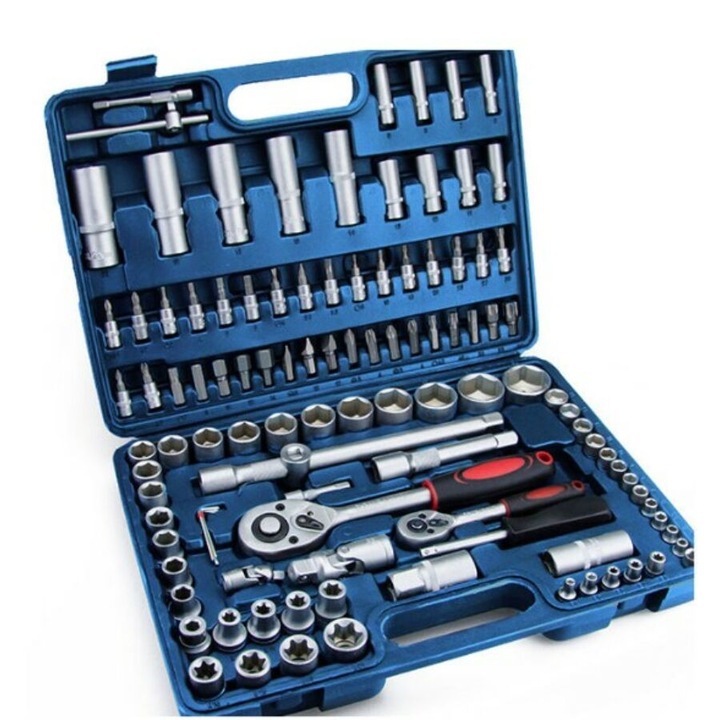 Set de instrumente pentru chei tubulare cu clichet Flinke 108 piese