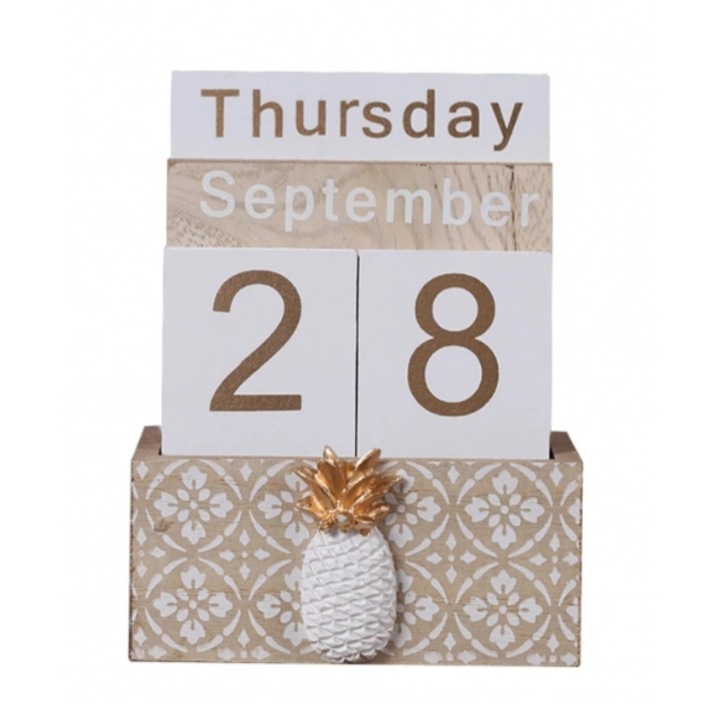 Calendar Perpetuu, L@ka, Reutilizabil, Lemn, Model Ananas, Alb