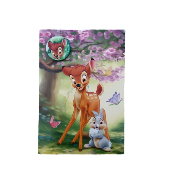 Felicitare Disney Bambi cu insigna multicolora 13,5x19,5cm