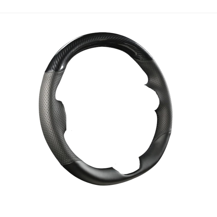 Калъф за волан IdealStore, кожа с отвори размер М, цвят карбоново черен със сиви шевове