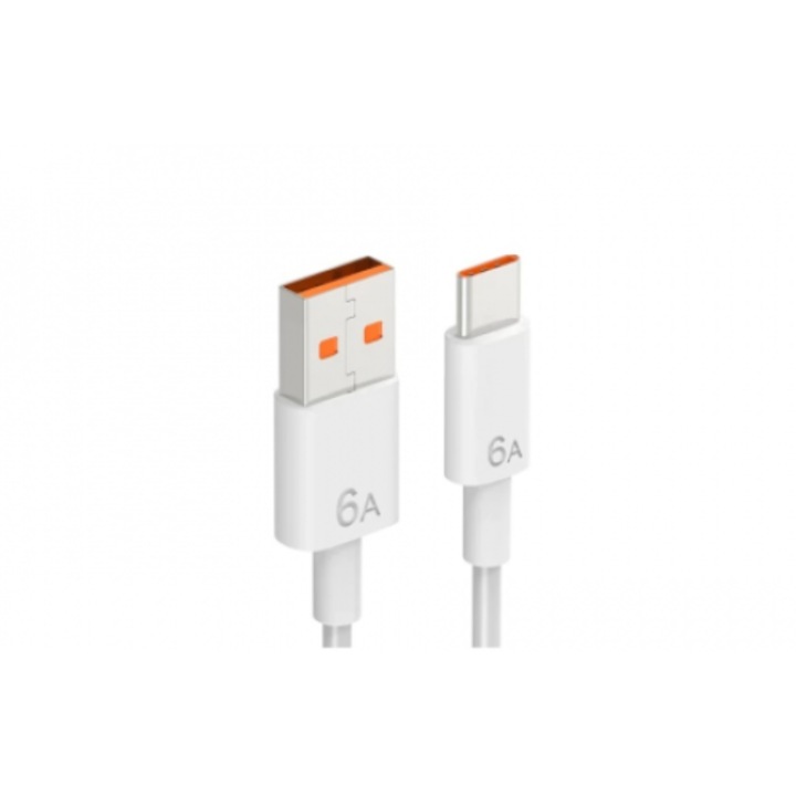 Кабел за данни и зареждане SuperCharge Type-C USB 3.1 съвместим с Huawei, 6A, max 65W, 1m, Бял