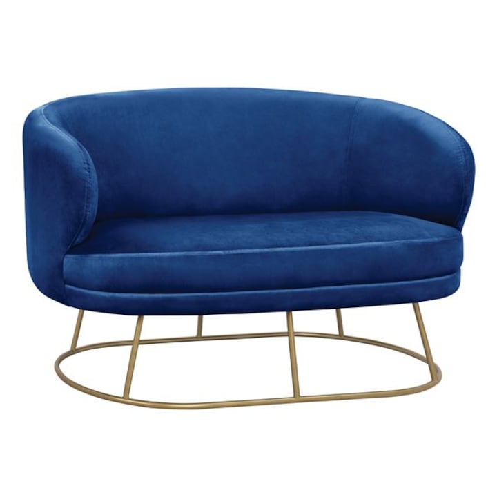 Двуместен диван в син цвят със златна основа 125x80x84 cm