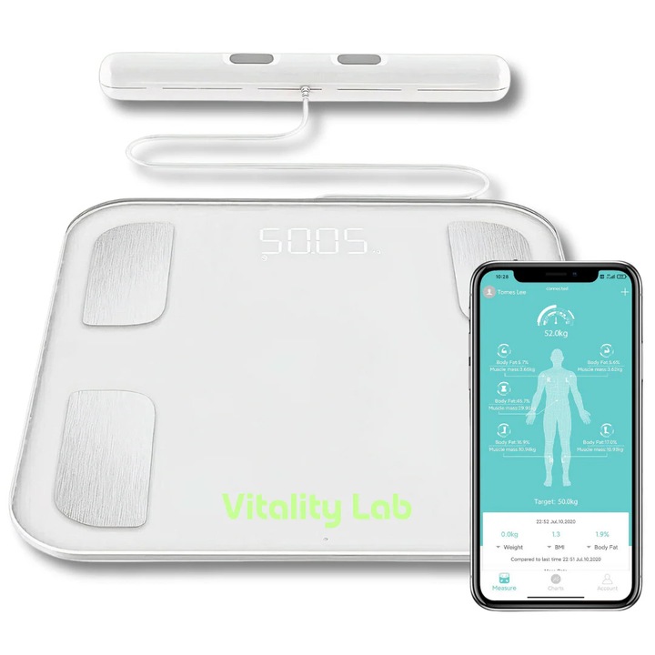 Cantar inteligent Vitality Lab™ Professional, 18 indici corporali, 8 senzori analiza, calculator indice masa corporala, raport evolutie utilizator, numar de utilizatori nelimitat, integrare IOS/Android