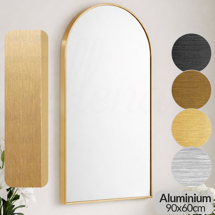 Oglinda baie arcada, rama metal, auriu, 91.4x61 cm