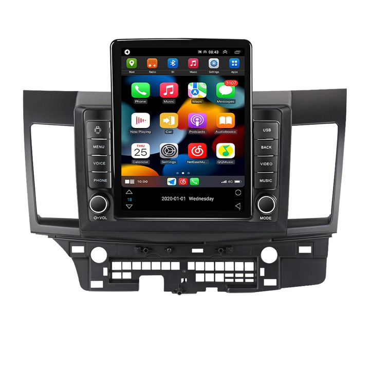 Navigatie Mitsubishi Lancer din 2007 - 2012, NAVIGPS, Ecran TESLA 9.7 inch, 4 GB RAM si 64 GB ROM, Slot Sim 4G, Procesor Octa Core, Carplay integrat, Procesor Sunet Digital DSP, Android, Aplicatii, Usb, Camera marsarier