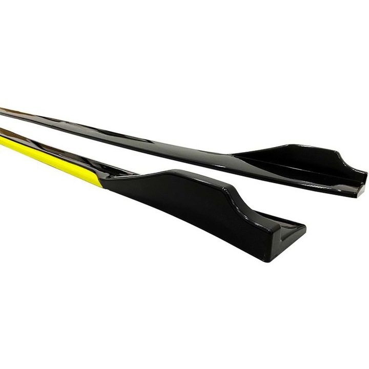 OEM tuning küszöb hosszabbító készlet, 2 db, 210 cm, fényes fekete, sárga