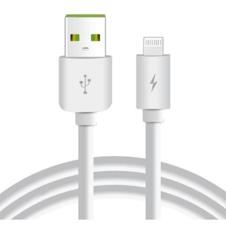Cablu de date, compatibil cu iPhone/iOS, Lightning, Incarcare 2.4A, Fast Charging, Transfer Date, 1m, Alb