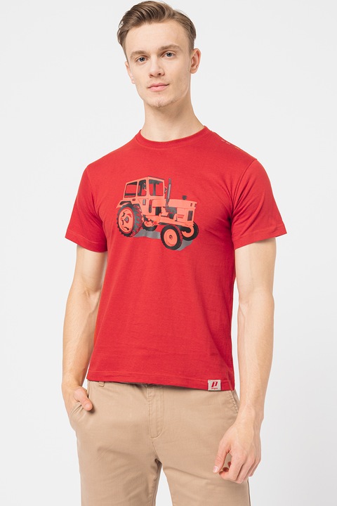 PEGAS, Kerek nyakú mintás póló, Sötétpiros