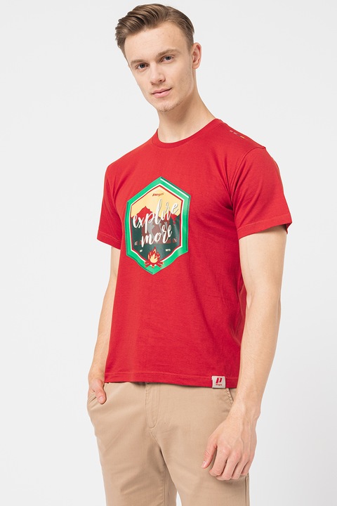 PEGAS, Тениска с овално деколте и щампа, Червен
