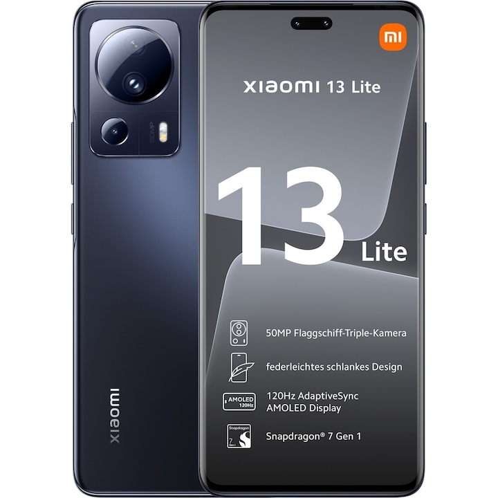 Мобилен телефон Xiaomi 13 Lite, 2 SIM карти, 128 GB, 8 GB RAM, 5G, Черен