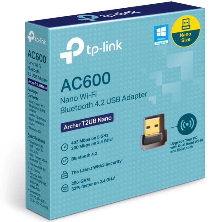 Адаптер Wi-Fi Bluetooth TP-Link Archer T2UB Nano, Nano USB, AC600, Wi-Fi Dual-Band, Bluetooth 4.2