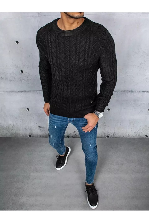 Dstreet Férfi klasszikus pulóver Mukon fekete, Fekete