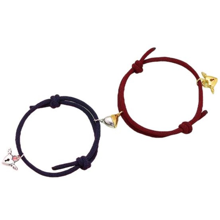 Set 2 bratari cu magnet Izmael, Albastru inchis/Visiniu