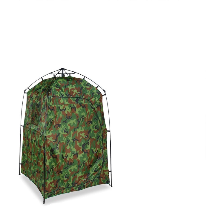 Cort portabil pentru dus sau toaleta XXL, poliester, 240 x 160 x 154 cm, camuflaj, pentru camping, drumetii si excursii
