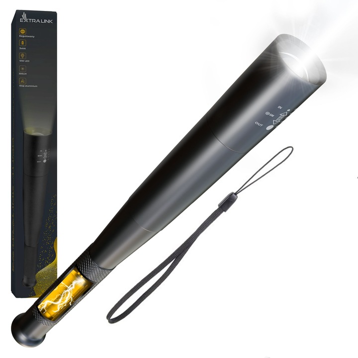 Преносим фенер, Extralink EFL-1101 Combat, 10W, 300lm, LED, 3 X AA, Алуминий, Черен