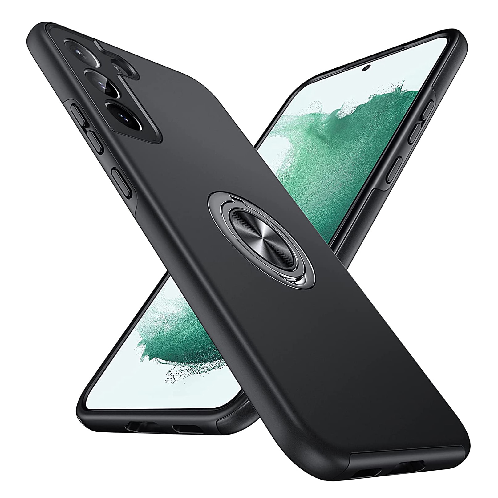Husa pentru Samsung Galaxy S22, inel rotativ 360° si Kickstand, Protectie Militara Antisoc, cu disipare termica, Negru