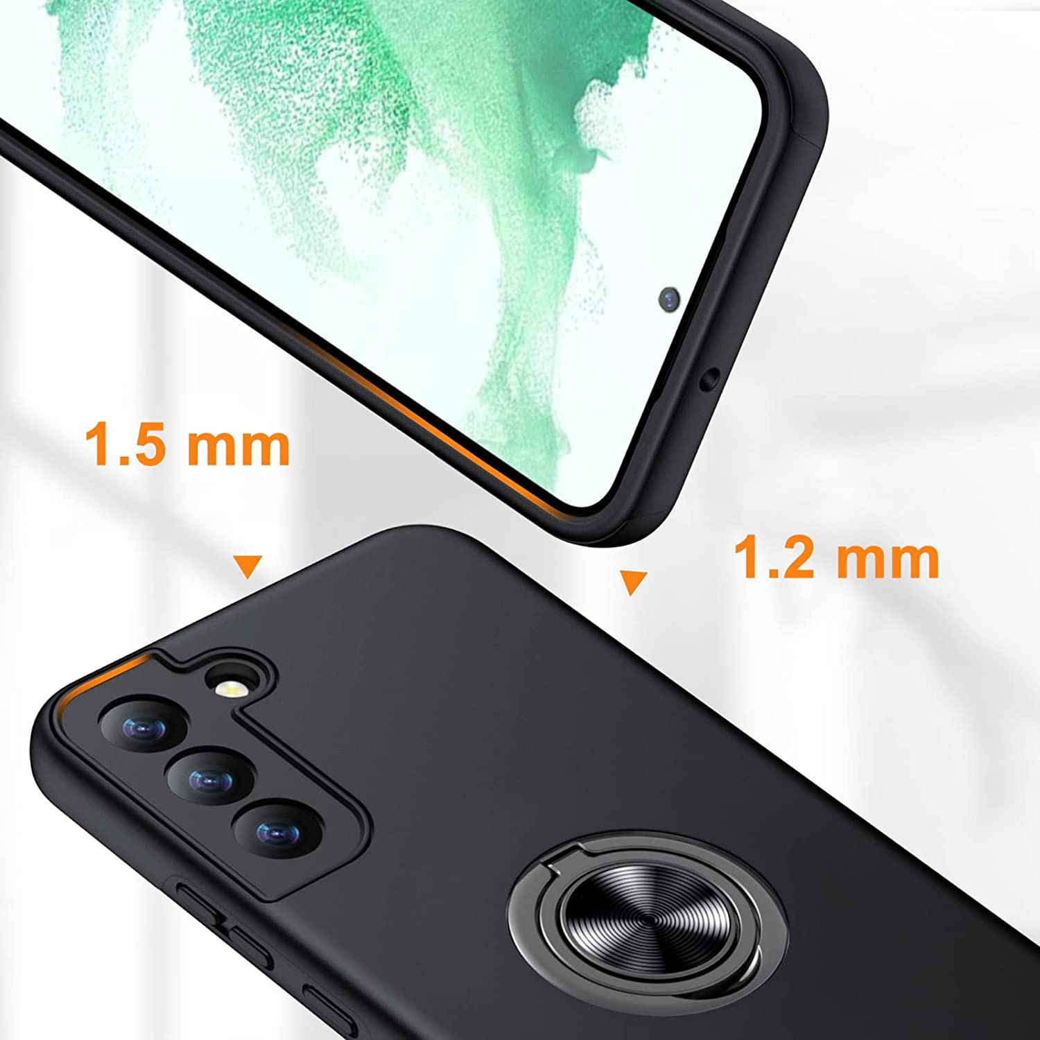 Husa pentru Samsung Galaxy S22, inel rotativ 360° si Kickstand, Protectie Militara Antisoc, cu disipare termica, Negru