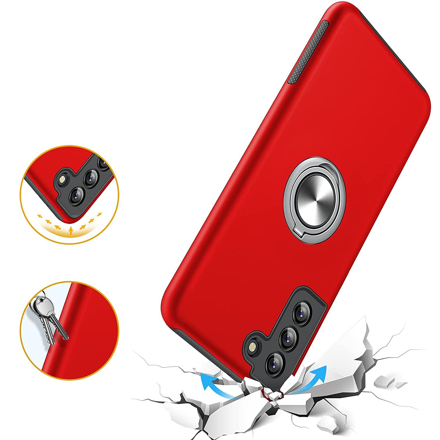 Husa pentru Samsung Galaxy S22, MobileSmart, Hibrid Antisoc, Inel Rotativ 360° Magnetic pentru Suport Auto, Rosu
