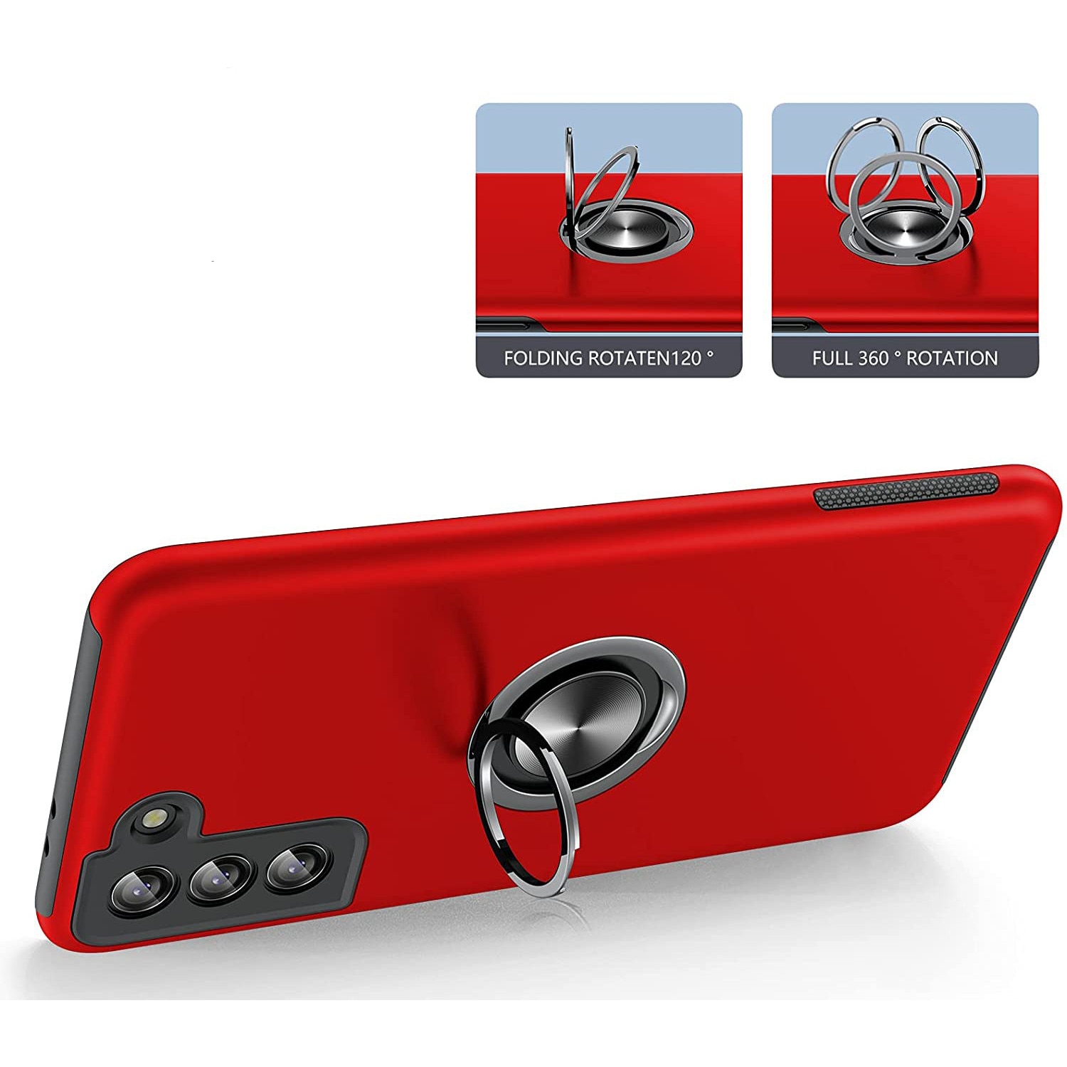 Husa pentru Samsung Galaxy S22, MobileSmart, Hibrid Antisoc, Inel Rotativ 360° Magnetic pentru Suport Auto, Rosu