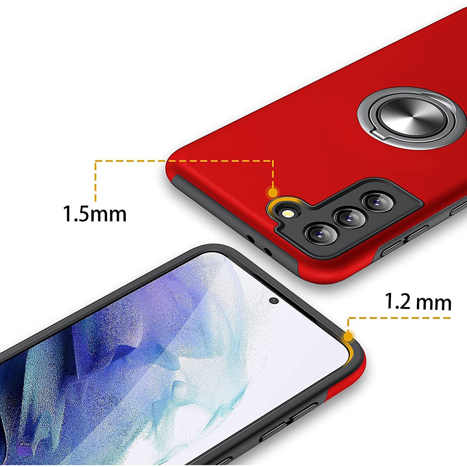 Husa pentru Samsung Galaxy S22, MobileSmart, Hibrid Antisoc, Inel Rotativ 360° Magnetic pentru Suport Auto, Rosu
