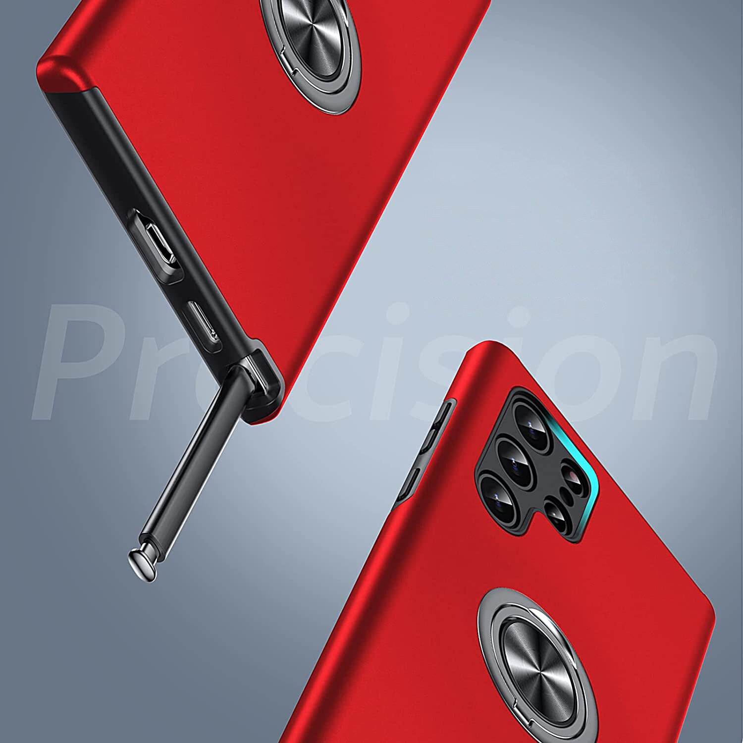 Husa pentru Samsung Galaxy S22 ULTRA, inel rotativ 360° si Kickstand, Protectie Militara Antisoc, cu disipare termica, Rosu