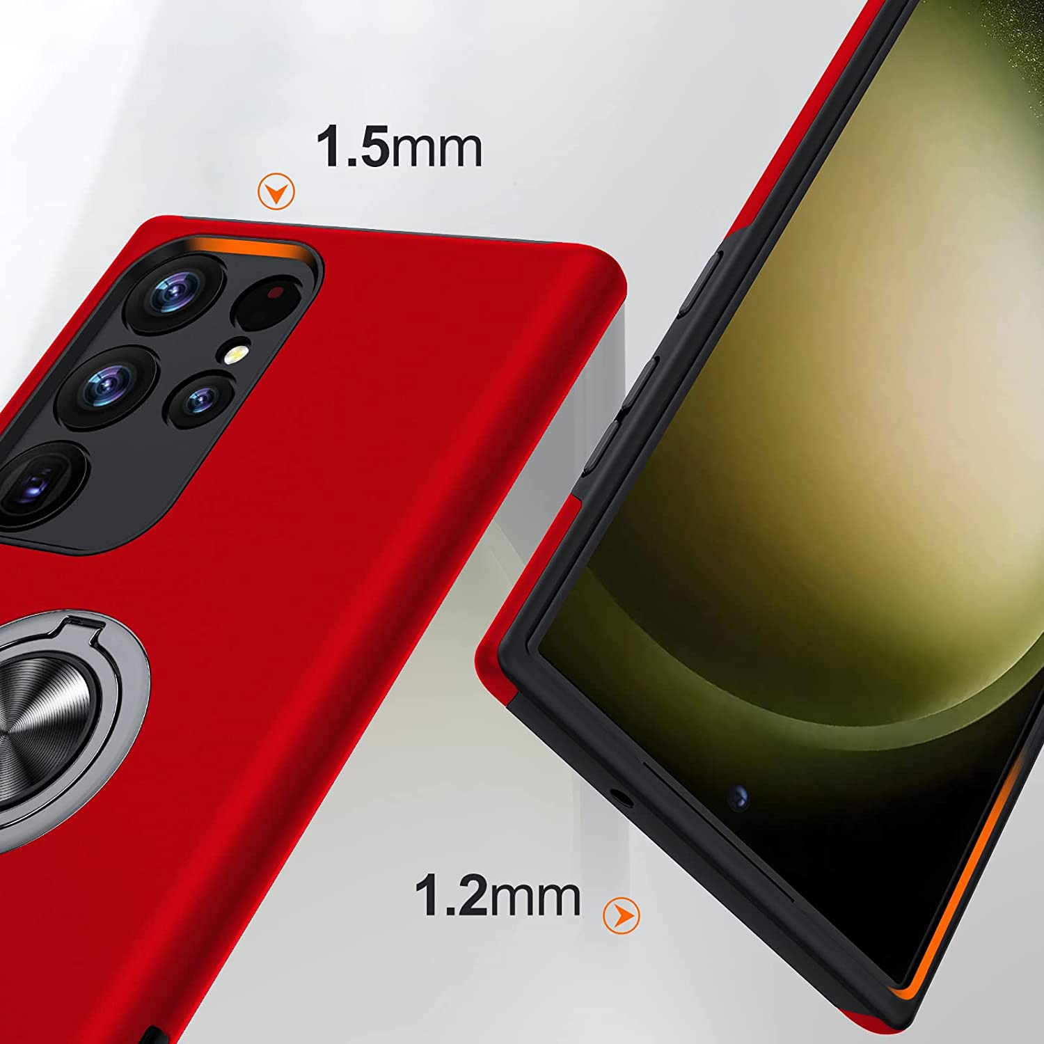 Husa pentru Samsung Galaxy S23 Ultra, MobileSmart, Hibrid Antisoc, Inel Rotativ 360° Magnetic pentru Suport Auto, Rosu