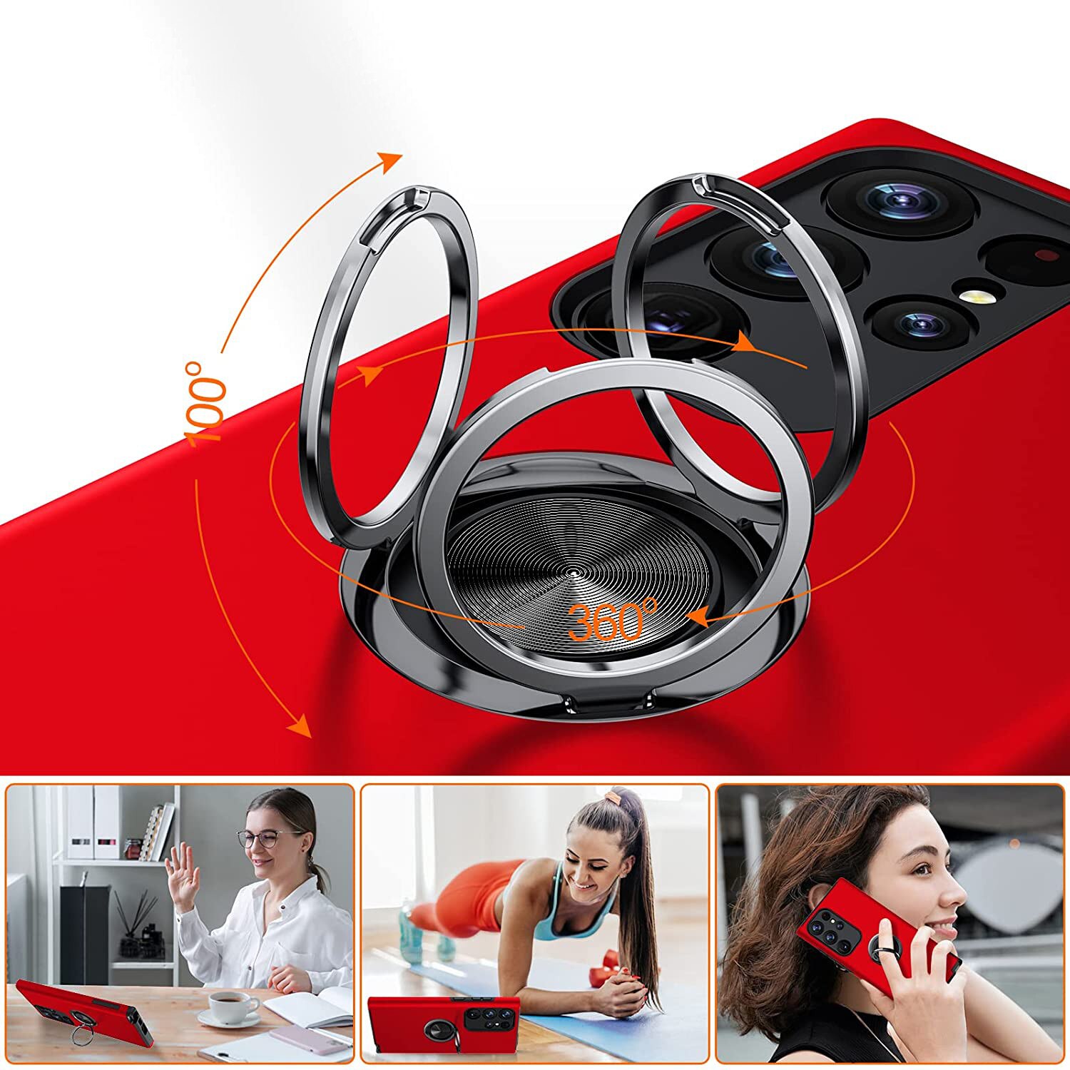 Husa pentru Samsung Galaxy S23 Ultra, MobileSmart, Hibrid Antisoc, Inel Rotativ 360° Magnetic pentru Suport Auto, Rosu