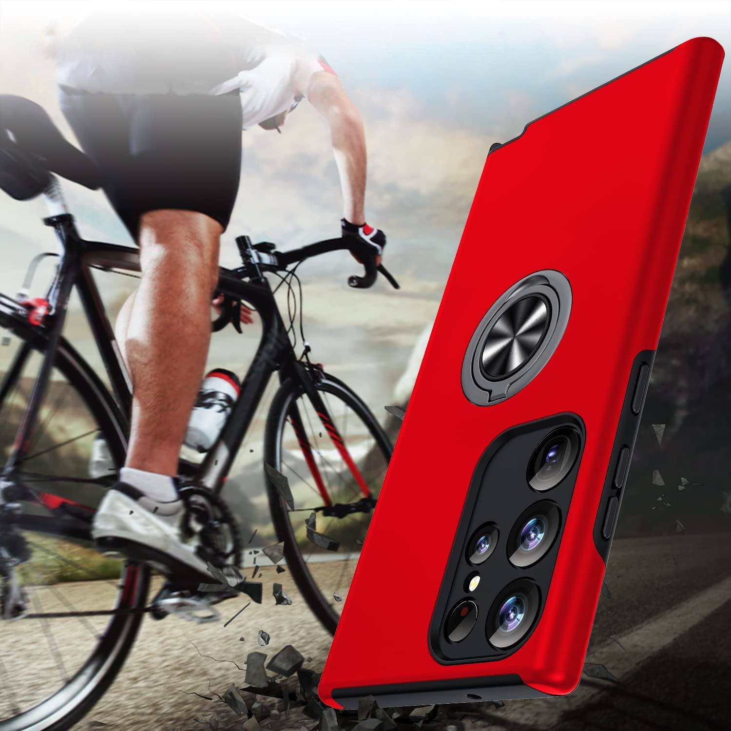 Husa pentru Samsung Galaxy S23 Ultra, MobileSmart, Hibrid Antisoc, Inel Rotativ 360° Magnetic pentru Suport Auto, Rosu