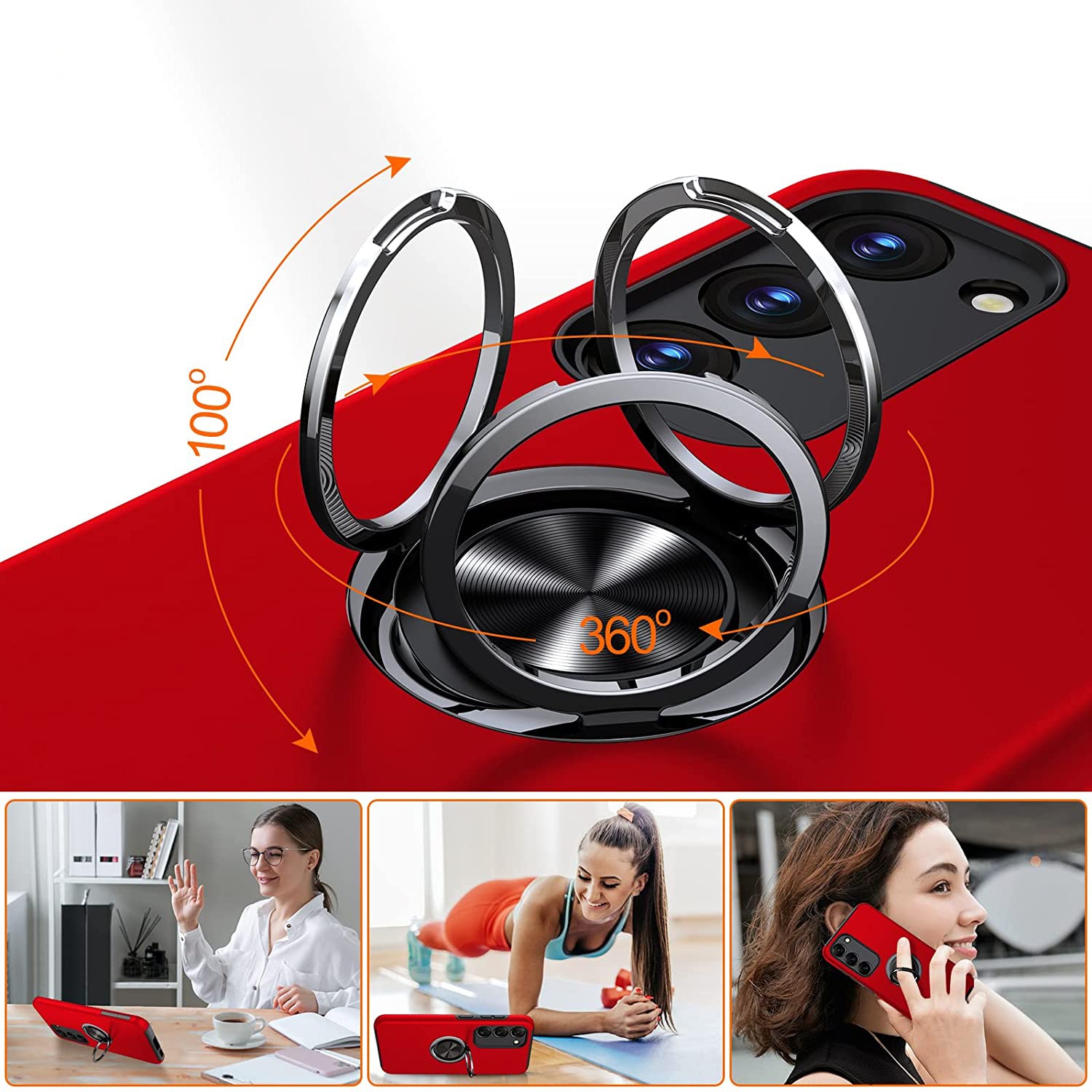 Husa pentru Samsung Galaxy S23, inel rotativ 360° si Kickstand, Protectie Militara Antisoc, cu disipare termica, Rosu